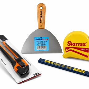 Kit Ferramentas Construção Civil Espátula Estilete Trena Lápis